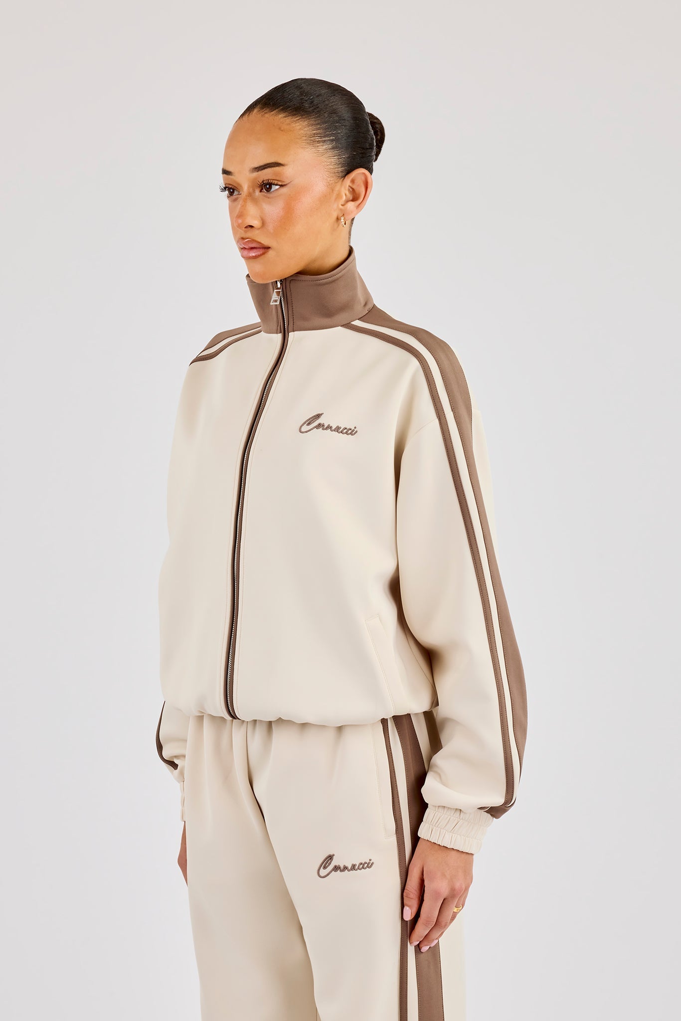 Taping Contrast Collar Track Jacket - Off White